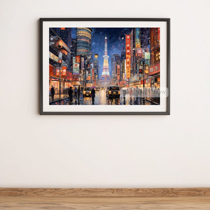 Tokyo Tower night scene wall print with glowing lights.