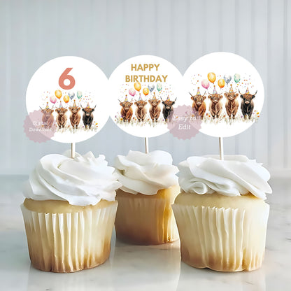 cow birthday party dessert toppers
printable highland cow cupcake toppers