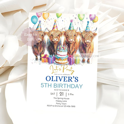 Highland cow invite for kids' birthday
