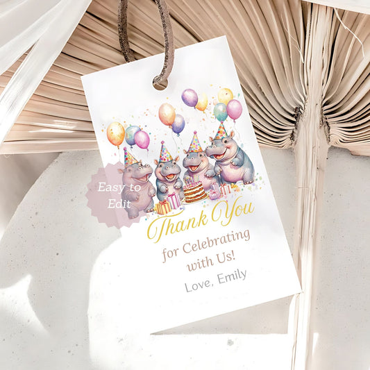 hippo favor tags printable design
cute hippopotamus birthday party gift tags
