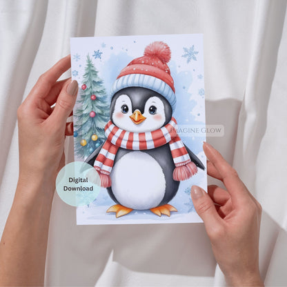penguin christmas card winter holiday greeting
