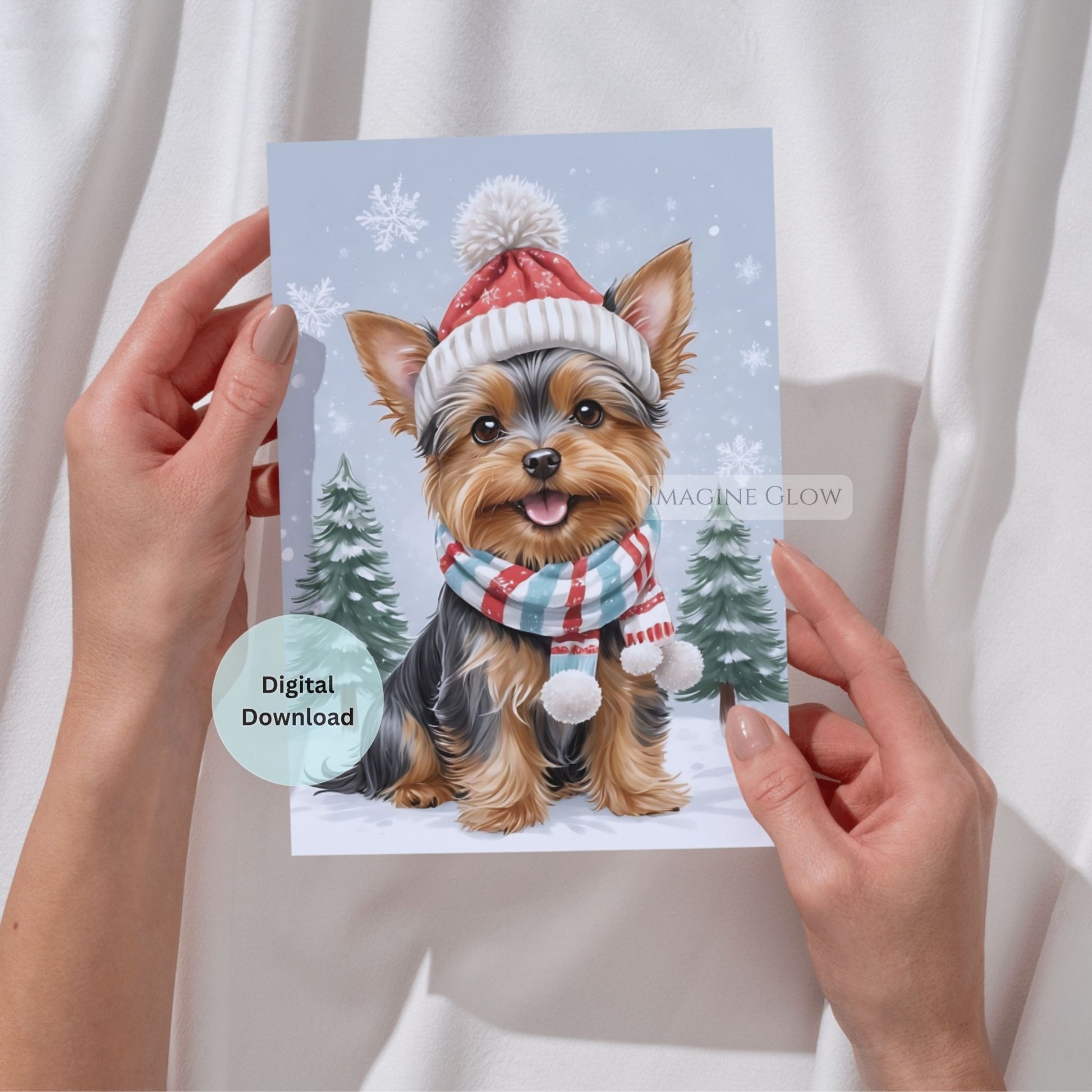 adorable yorkshire terrier christmas card illustration
festive yorkie christmas card for dog lovers
