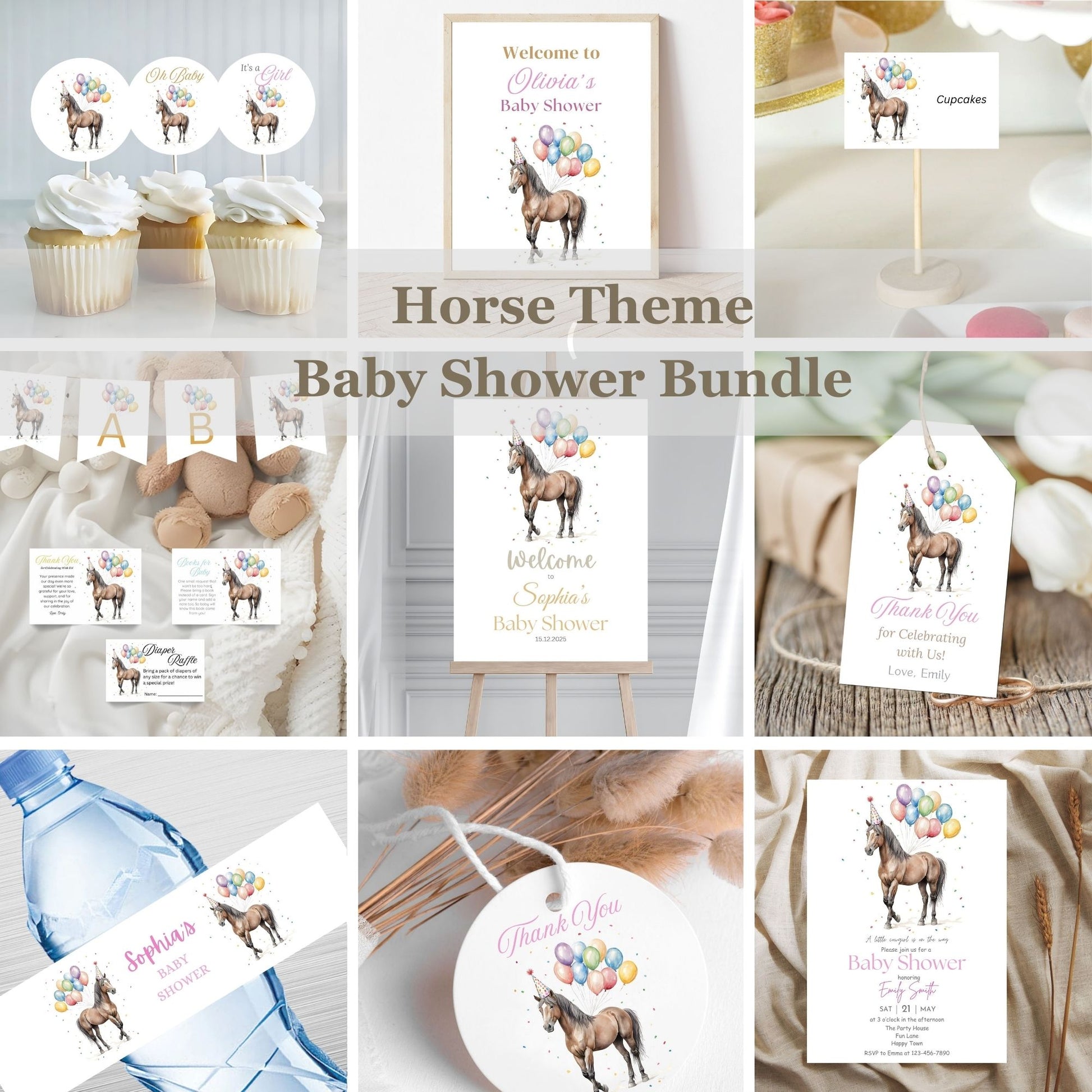 horse baby shower invitation template editable
