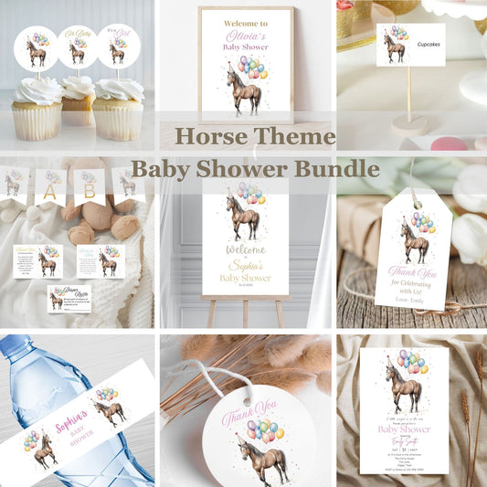 horse baby shower invitation template editable
