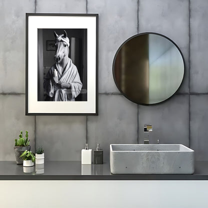 Horse in bathrobe bathroom wall decor
