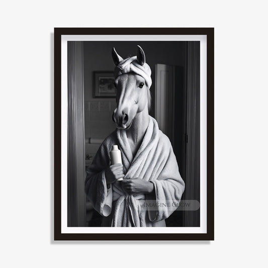 Horse bathroom wall art black and white
