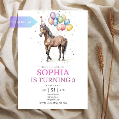 Farm party invitation with horse design for kids