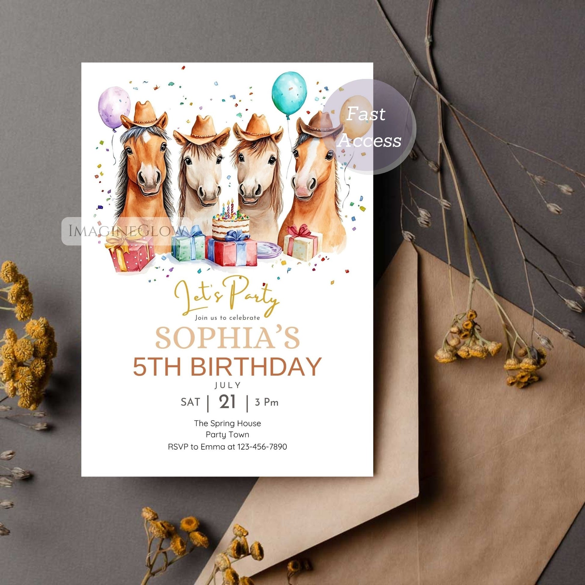 equestrian birthday card printable
cowgirl cowboy party invitation
