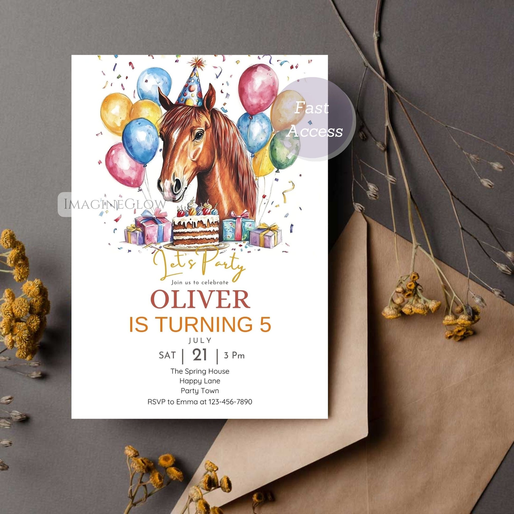 Horse invitation template for birthday
Canva editable horse birthday card
