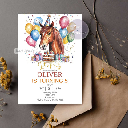 Horse invitation template for birthday
Canva editable horse birthday card

