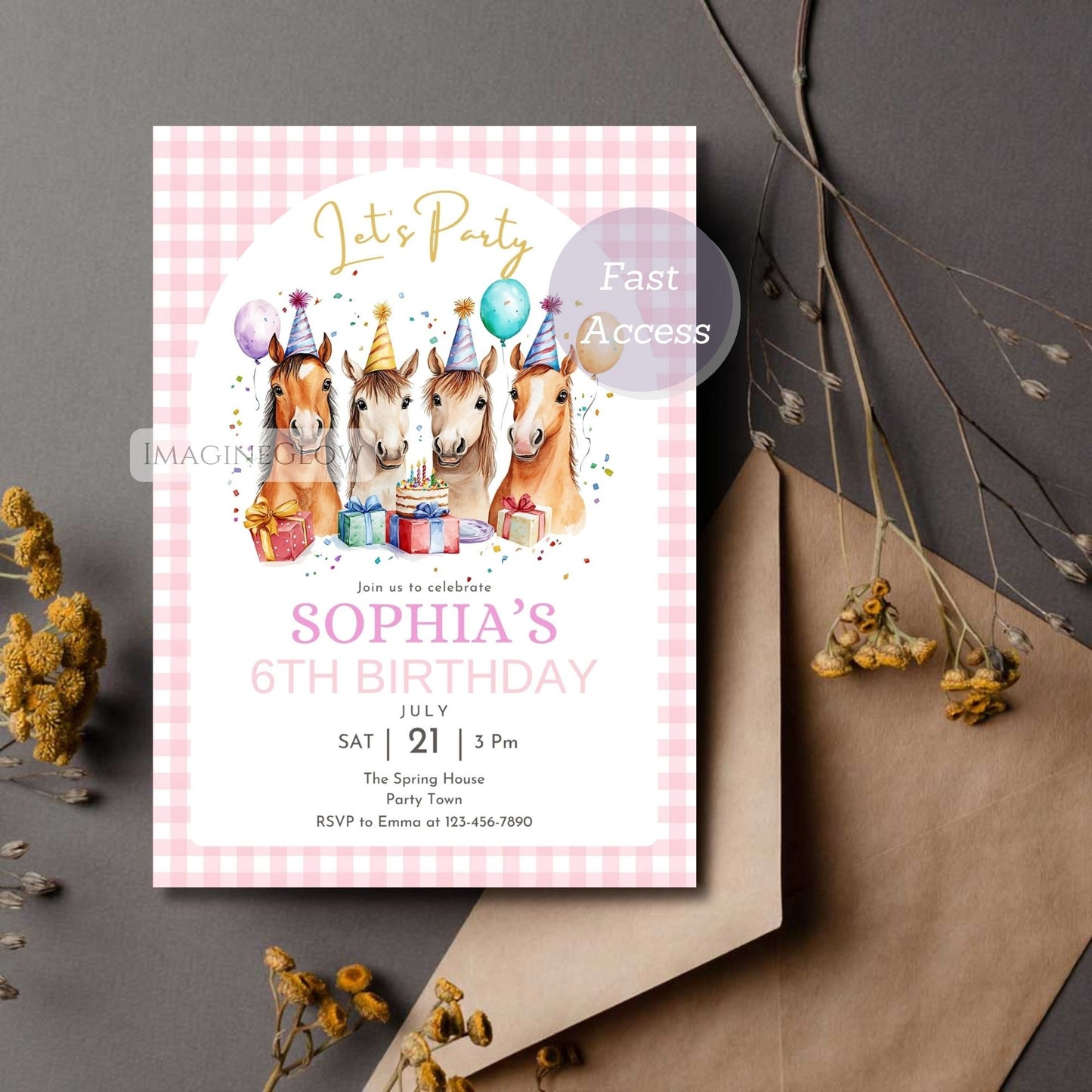 printable horse birthday card
kids pony party invitation
