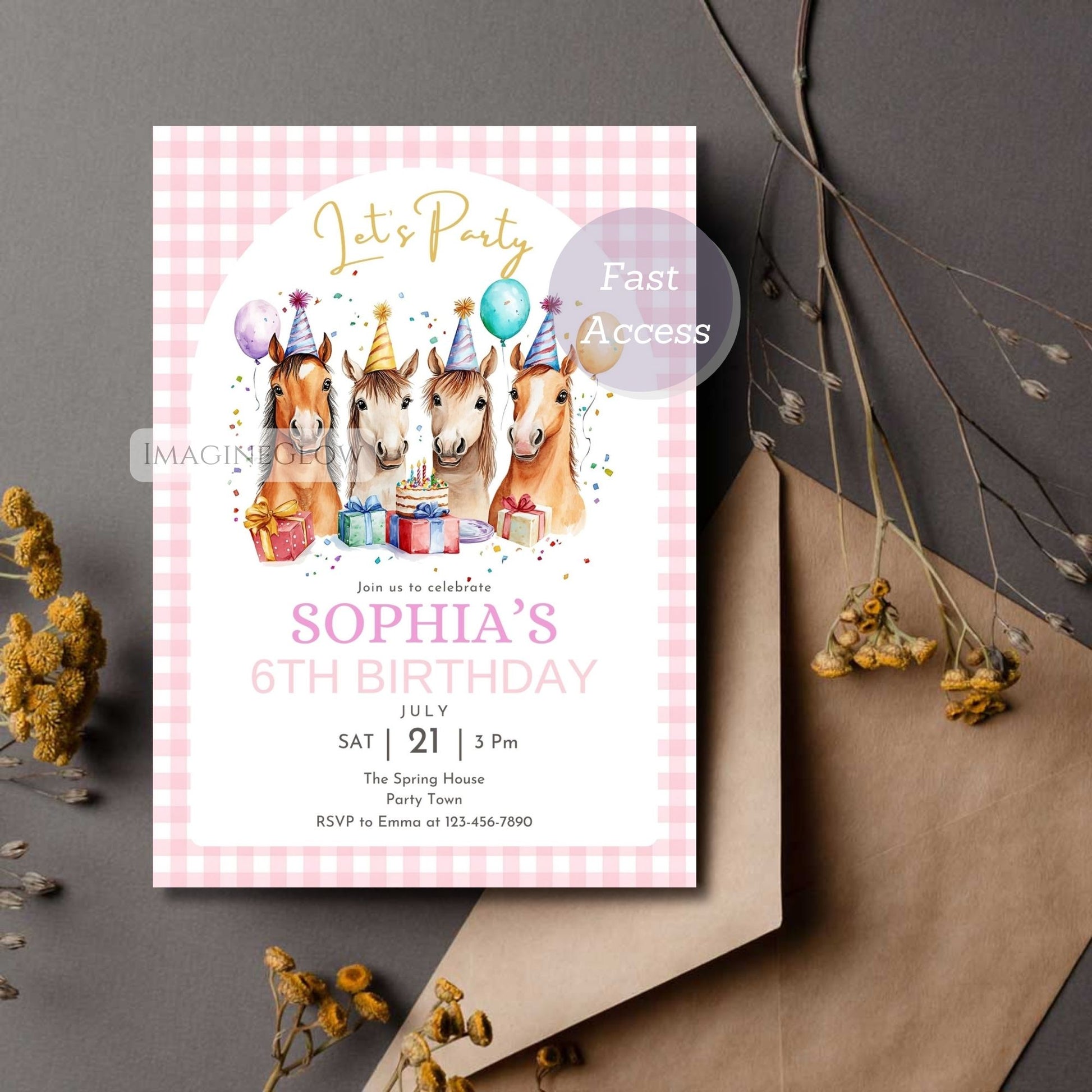 printable horse birthday card
kids pony party invitation
