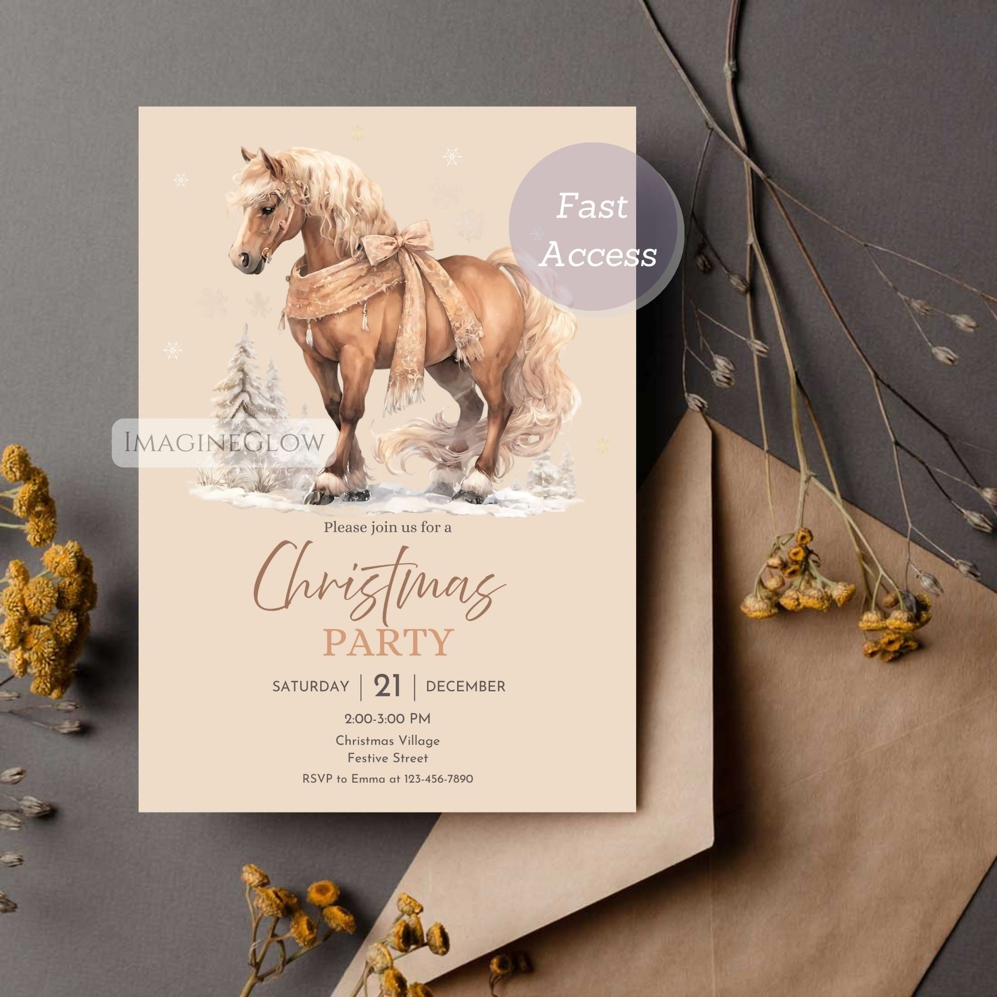 rustic horse christmas celebration invitation
printable horse holiday party card