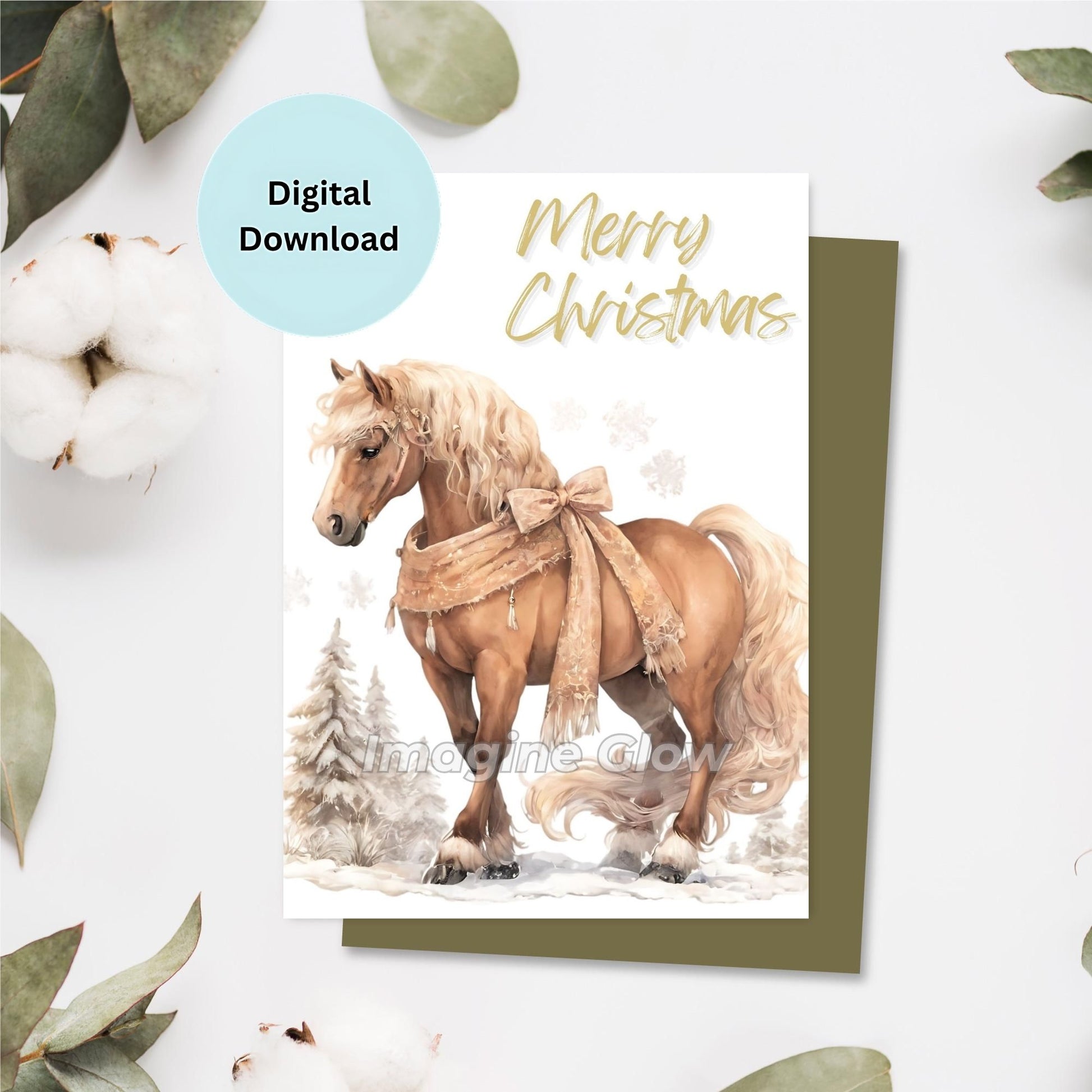 Horse Christmas card with a festive holiday design