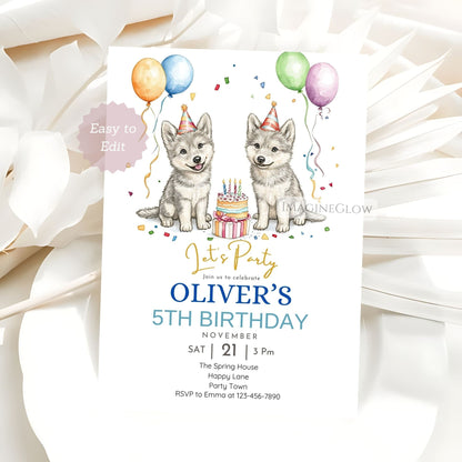 Moonlit forest wolf party invitation
Wild animal theme birthday invitation
