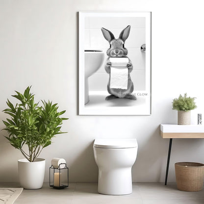 Bunny Restroom Wall Art - Funny Bathroom Humor Print - Digital Art