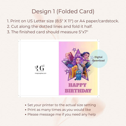 huntrix anime themed birthday card printable
