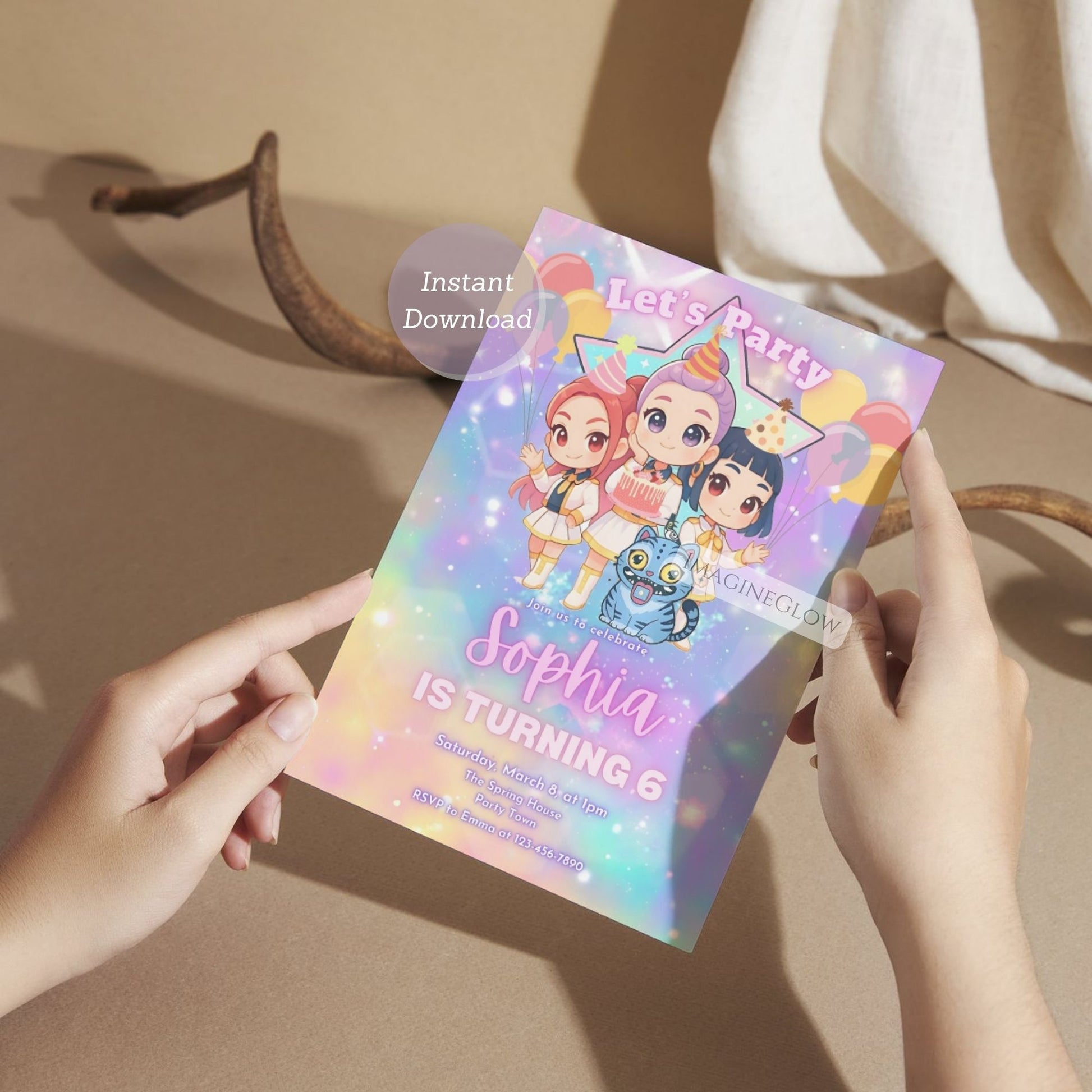 huntrix anime birthday invitation template
