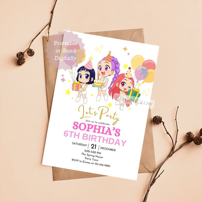 digital kpop demon hunters birthday card
huntrix themed anime invitation printable
