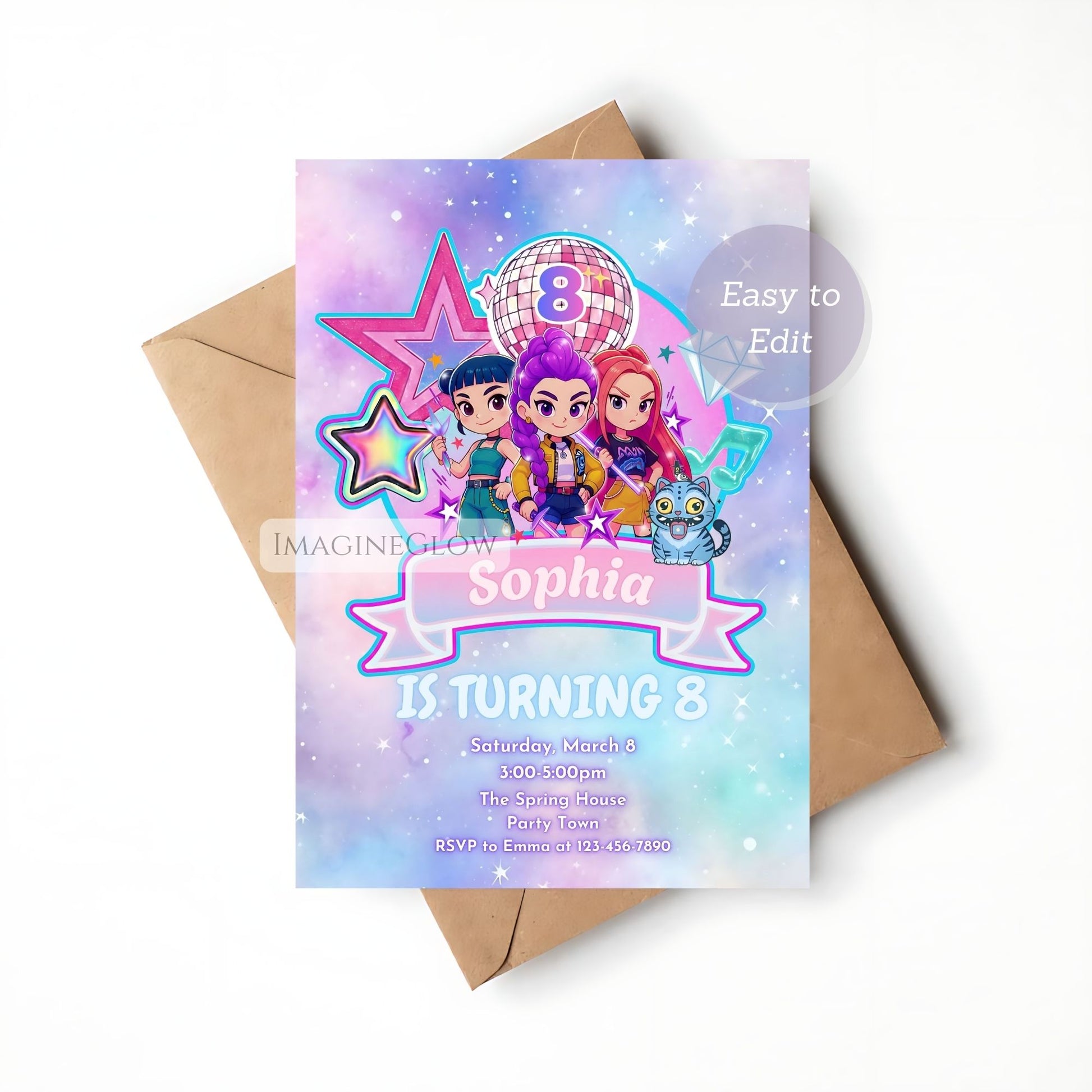 Digital anime girl birthday invitation HUNTRIX style
