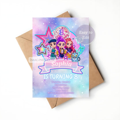 Digital anime girl birthday invitation HUNTRIX style
