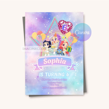 Printable KPOP Demon Hunters birthday invitation with HUNTRIX
