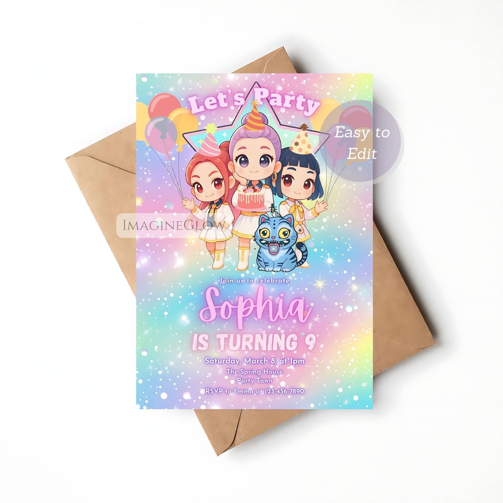 kpop anime birthday invitation
