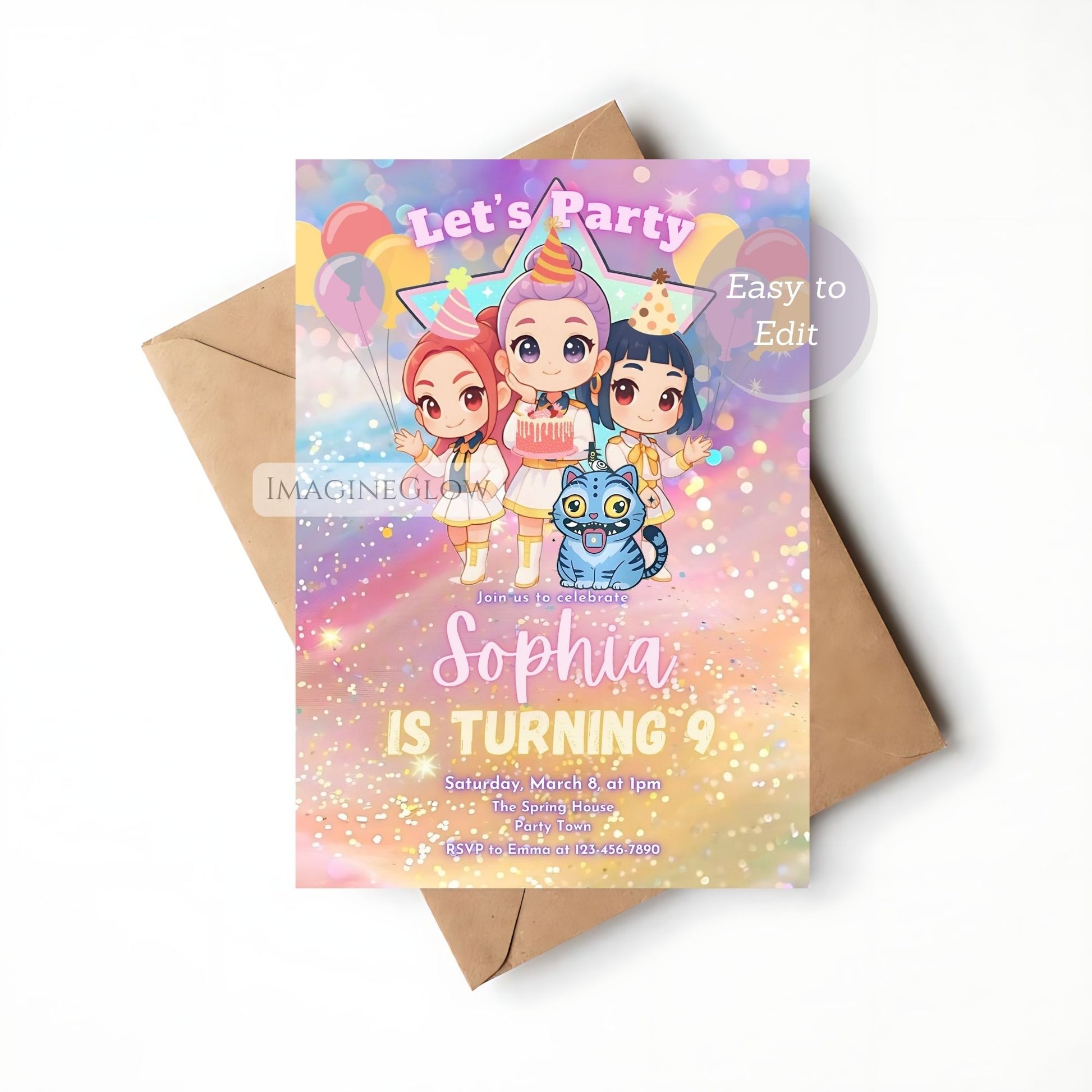 anime themed birthday invitation

