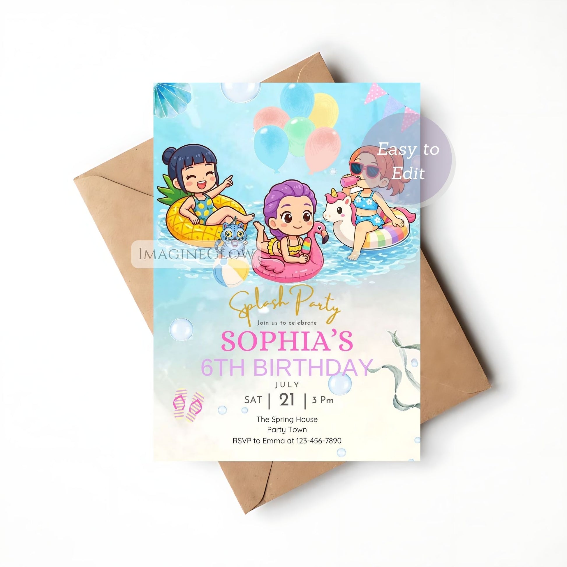 kpop pool party birthday invite
