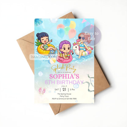 kpop pool party birthday invite
