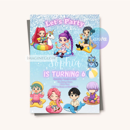 huntrix anime swim party invite
kpop summer birthday invitation
