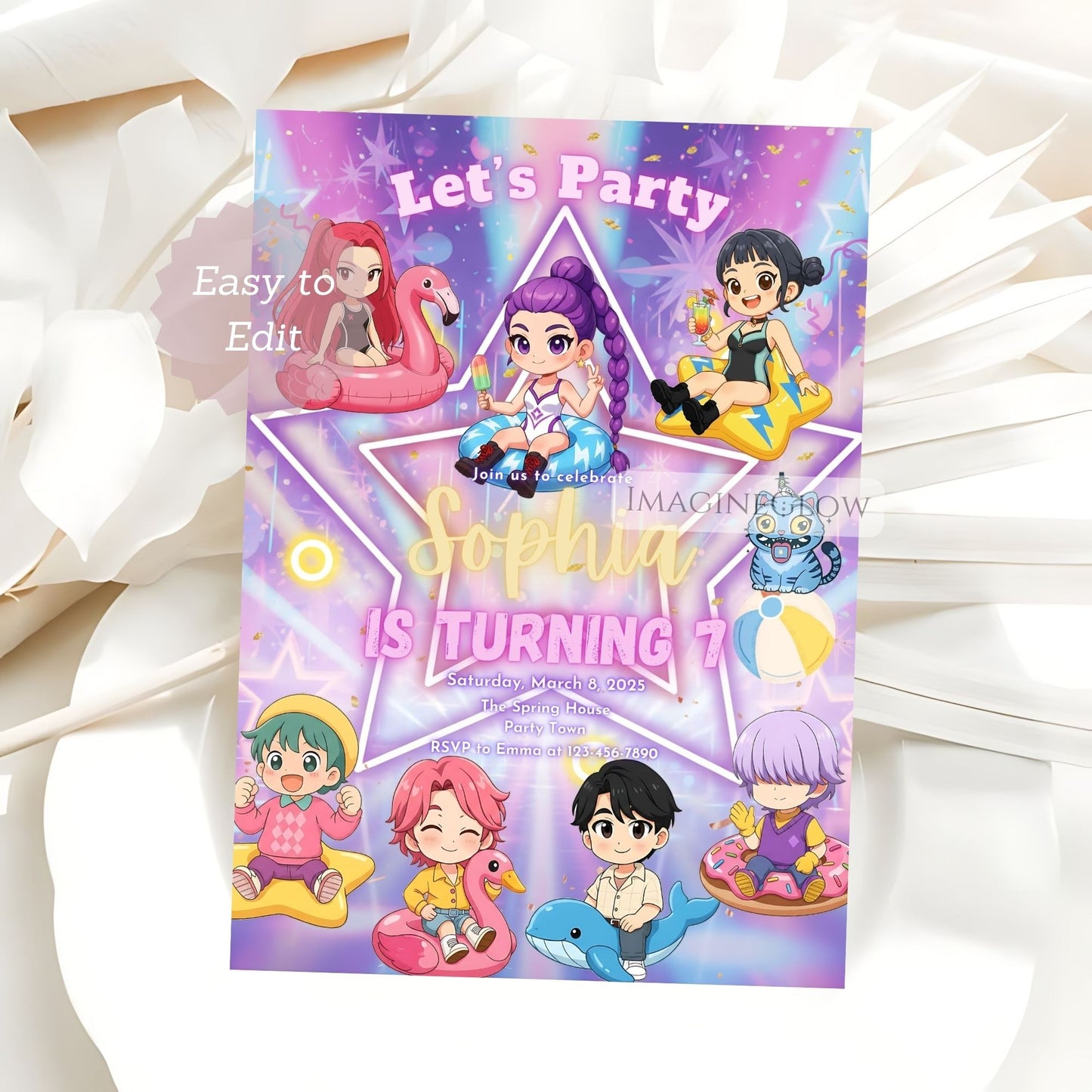 editable anime pool party invitation
