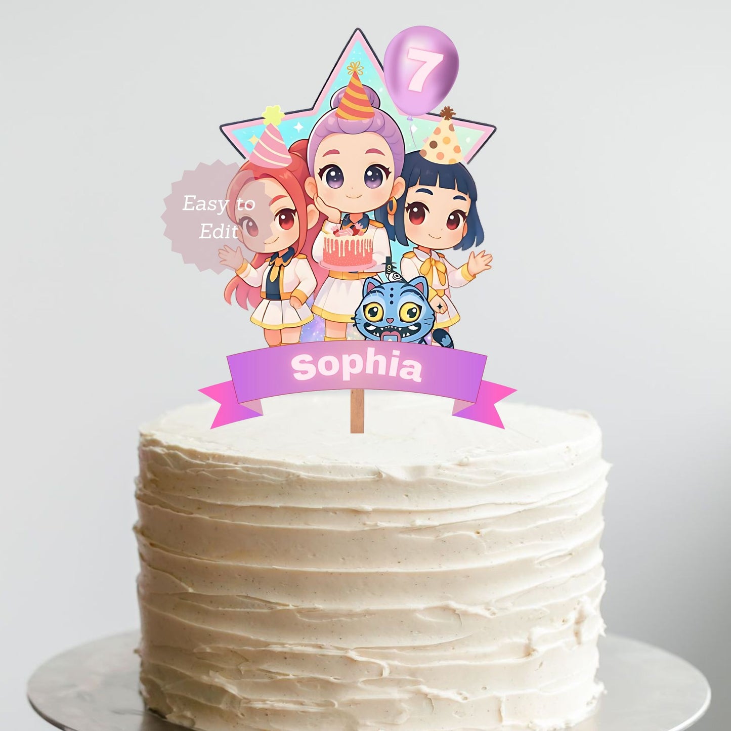 printable kpop cake topper
demon hunters party cake decoration
huntrix anime cake topper