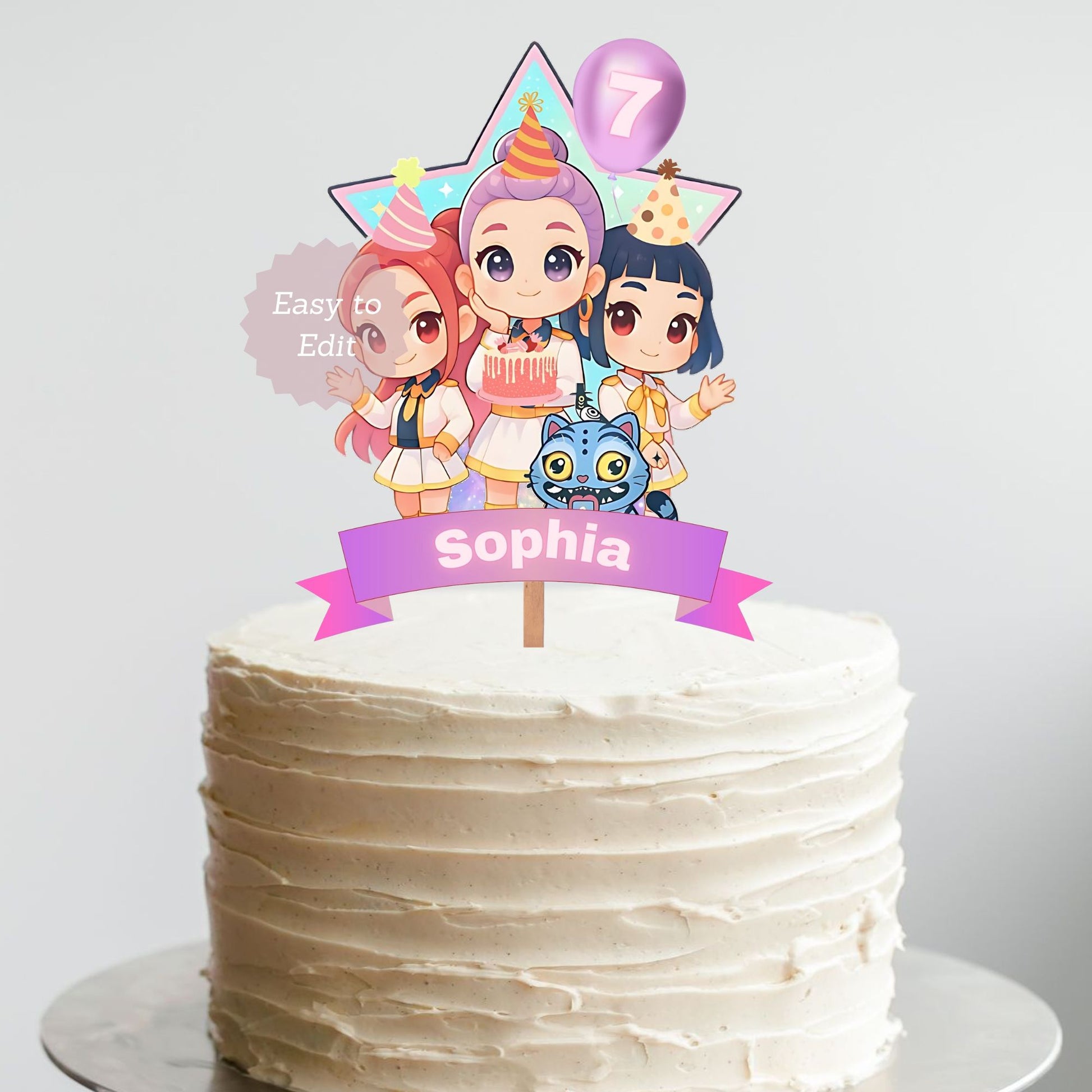 printable kpop cake topper
demon hunters party cake decoration
huntrix anime cake topper