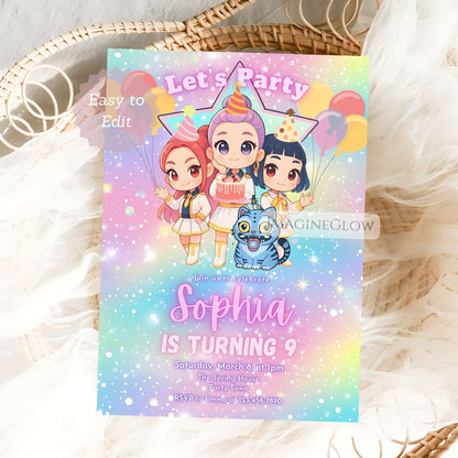 huntrix birthday invitation template
