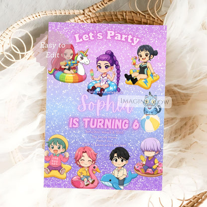 anime summer swim party invite
