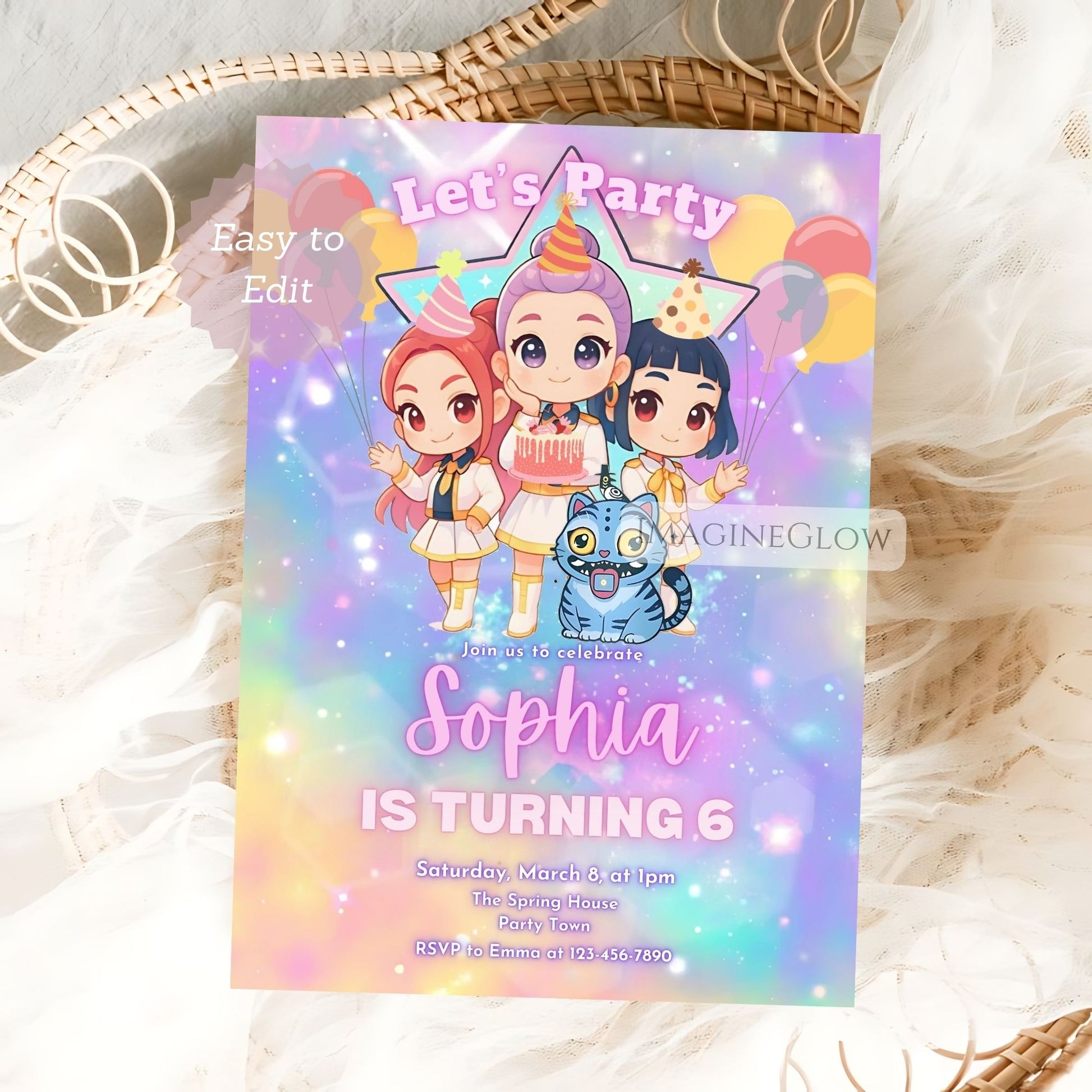kpop fan birthday party invitation
