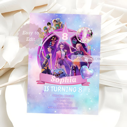 kpop demon hunters birthday invitation
