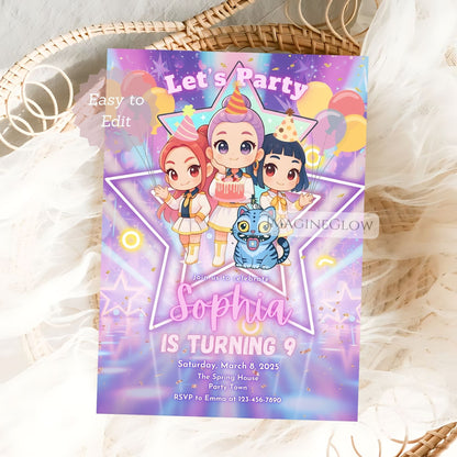 kpop demon hunters birthday invitation
