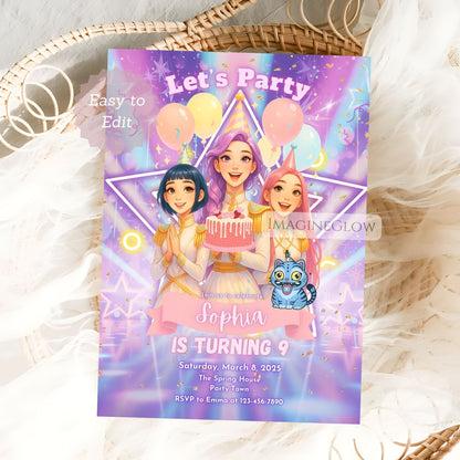 huntrix girl birthday invitation
anime fan girl party invite