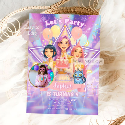 huntrix girl birthday invitation

