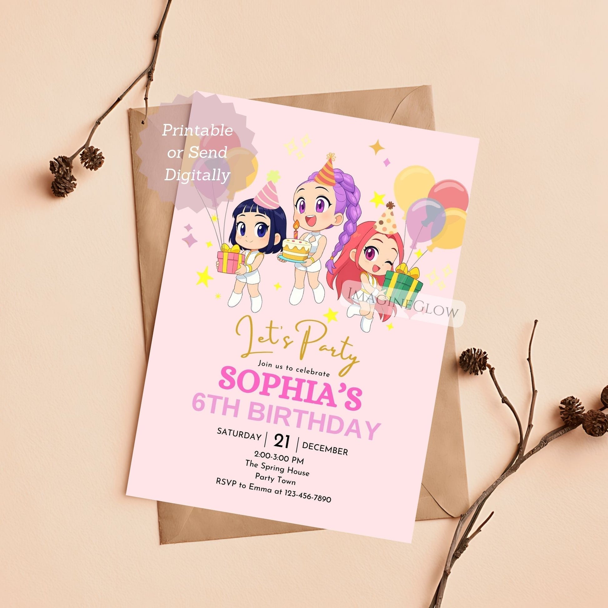 huntrix digital birthday invite template
