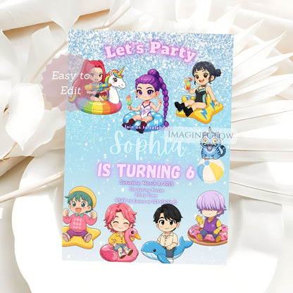 anime pool party birthday card
