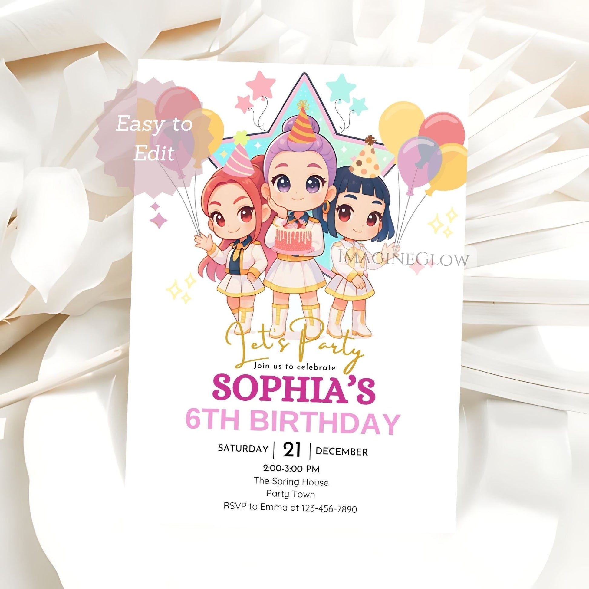 anime kpop huntrix birthday invitation
digital kpop demon hunters party invite
