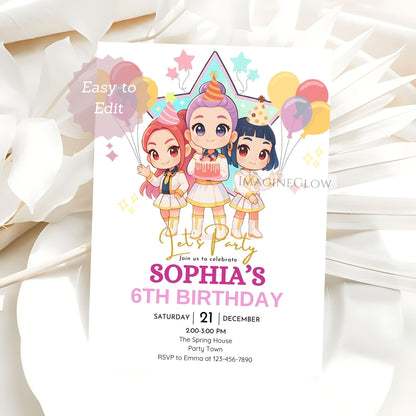 anime kpop huntrix birthday invitation
digital kpop demon hunters party invite
