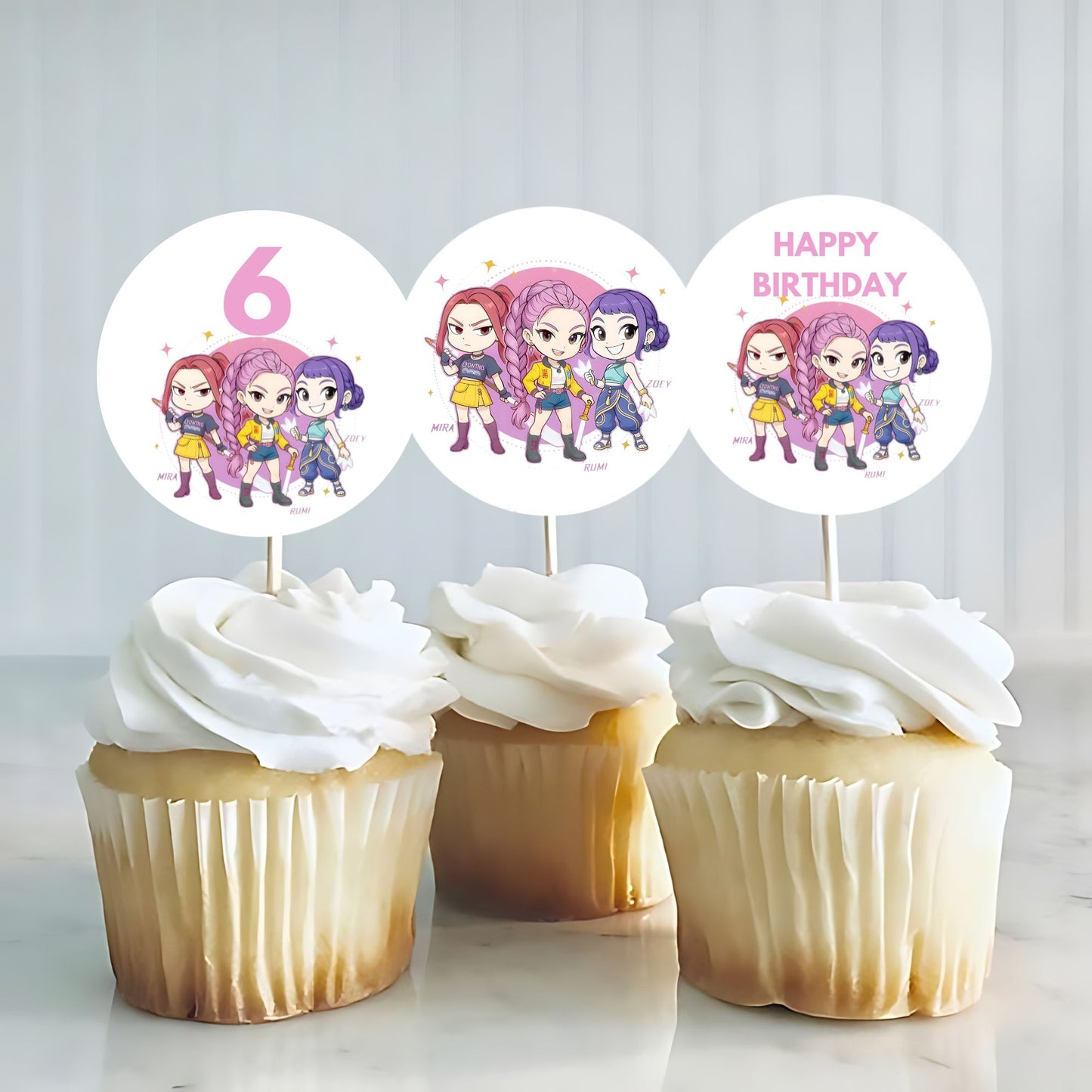 HUNTRIX Kpop Demon Hunters Cupcake Toppers - Anime Birthday Party Decor