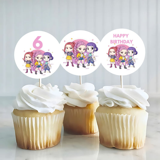 HUNTRIX Kpop Demon Hunters Cupcake Toppers - Anime Birthday Party Decor