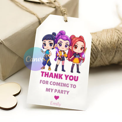 kpop demon hunters editable party favor tags