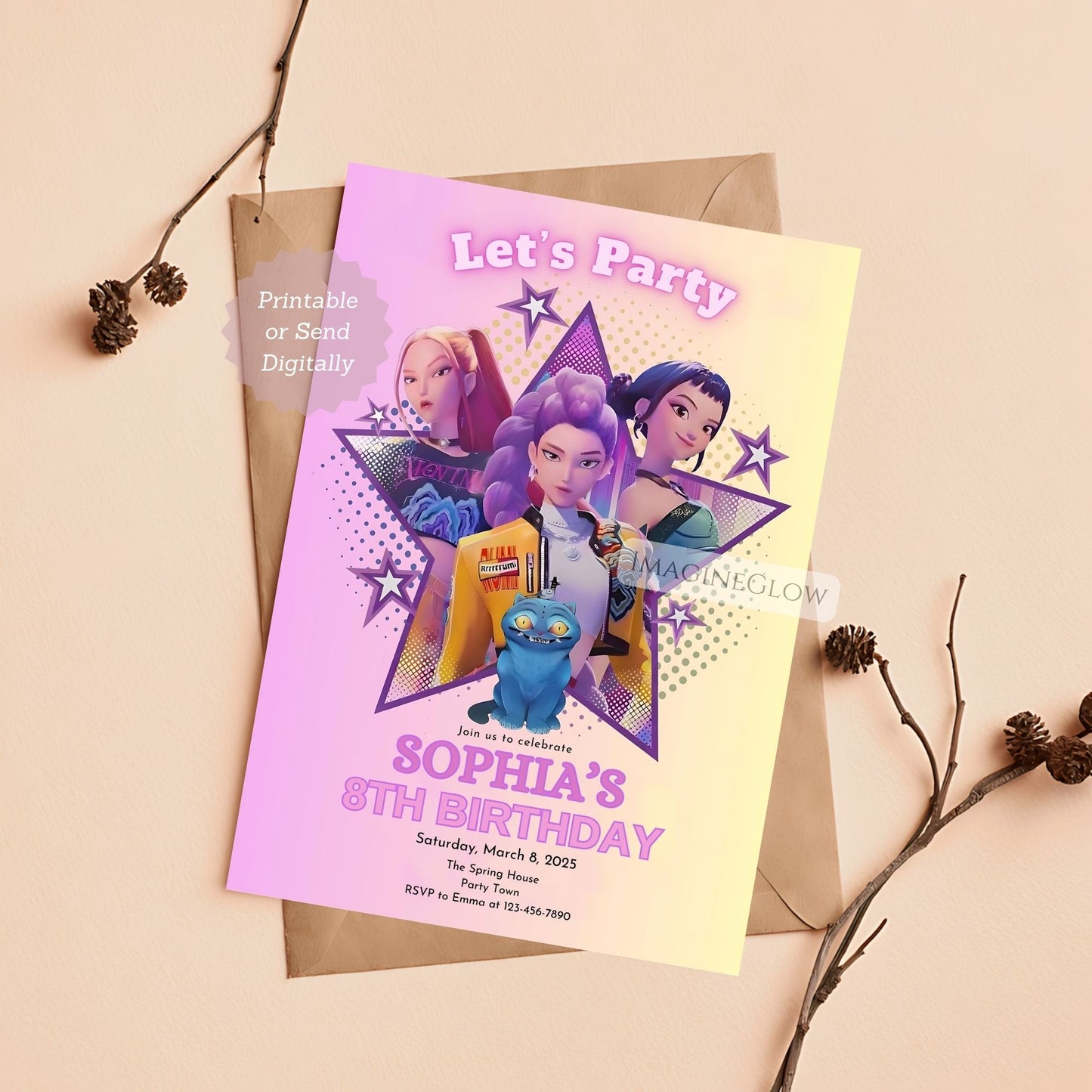 cool anime kpop theme invitation
