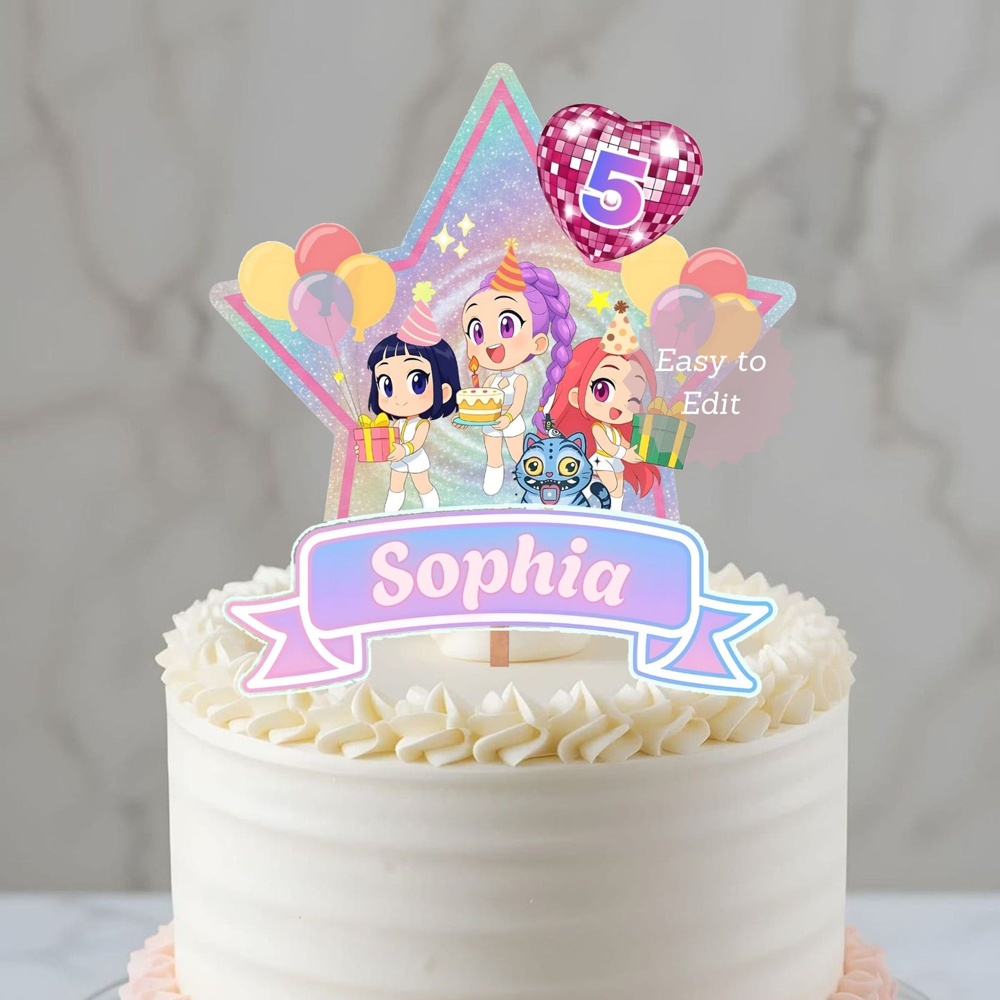 kpop anime birthday cake decor
huntrix girl party cake topper
printable anime cupcake topper
